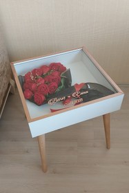 Resim Verda Çerçeve Beyaz-rosegold Derin Isim Tarihli Anı Sehpası! Özel Gün Çiçekleriniz Için Yan Sehpa Hkmyan1 