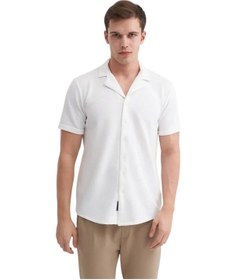 Resim Slim Fit Dar Kesim Kalın Kısa Kol Gömlek Beyaz 