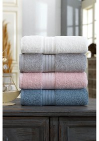 Resim 4 Lü El Yüz Havlu Seti %100 Pamuklu 50x85 Cm Mabel Koyu Mavi 