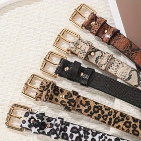 Resim Günlük İletişim için Kadın Moda PU Deri Kemeri, 2024 Yeni Geliş Stili, Altın İğne Tokalı Aksesuar, Kazağı için Şık Leopar Desenli 