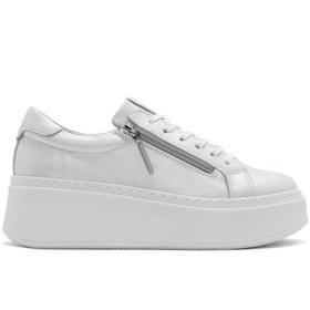Resim Derimod Kadın Beyaz Kalın Tabanlı Yandan Fermuarlı Bağcıklı Deri Sneaker 25SFD3702SM 