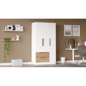 Resim Lukas 3 Kapaklı 2 Çekmeceli Gardırop Elbise Dolabı Sepet-beyaz 