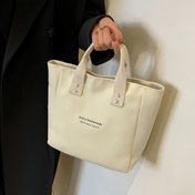 Resim 2025 Yeni Kadın Şık Kanvas Tote Çanta - Geniş Kapasiteli Minimalist Seyahat & Alışveriş Çantası, Sabit Omuz Askılı, Fermuarlı Kapanış, Polyester Astar, Düz Renk (Beyaz/Siyah) Sevgililer Günü, İş veya Günlük Kullanım için, Çok Yönlü Taşıma Çantası, Sofistike Tasarım, Sağlam Sap Konstrüksiyonu 
