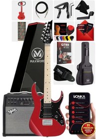 Resim Maxword De-150rd-50amp Maple Klavye Hh Yüksek Kaliteli 50w Amfili Elektro Gitar Seti 