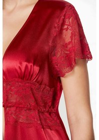 Resim Pierre Cardin Saten Dantelli Midi Sabahlık 1020 Kırmızı 001 