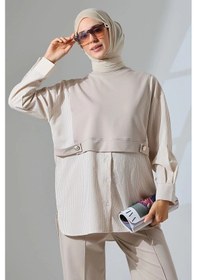 Resim Mihran Butik Kadın Taş Rengi Mevsimlik Penye Alt Üst Spor Ve Rahat Tesettür Takım Taş Rengi 