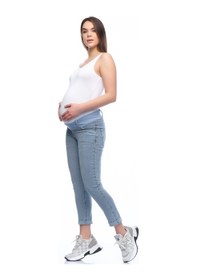 Resim Busa Hamile Çizgili Alt Karın Destekli Mom Fit Kot Pantolon Mavi-mavi 