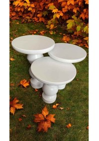 Resim Ahşap Yan Sehpa 3 Lü Beyaz Renk Masif Zigon Ve Fiskos Beyaz 