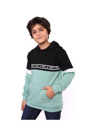 Resim Toontoy Kids Toontoy Erkek Çocuk Relax Fit Kapüşonlu Cepli Renk Bloklu Baskılı Sweatshirt - 2 İplik Yeşil 