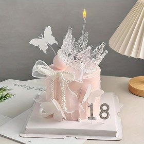 Resim 12 Parça Kelebek ve Taç Pasta Süsleme Seti, Plastik Pasta Dekorasyon Aksesuarları, Yenilemez Doğum Günü ve Kutlama Pasta Süsleme Kiti ile Tiara ve Bağlar 
