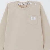 Resim Breeze Erkek Bebek Uzun Kollu Tişört Cep Detaylı Cool Yazı Armalı 9 Ay-3 Yaş, Bej Bej 