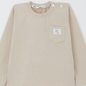 Resim Breeze Erkek Bebek Uzun Kollu Tişört Cep Detaylı Cool Yazı Armalı 9 Ay-3 Yaş, Bej Bej 