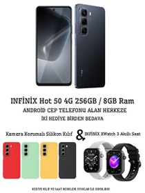 Resim Infinix Hot X6882 50 4G 8GB RAM 256 GB Sleek Black Cep Telefonu - Infinix XWatch 3 Akıllı Saat ve Kamera Korumalı Slikon Kılıf 