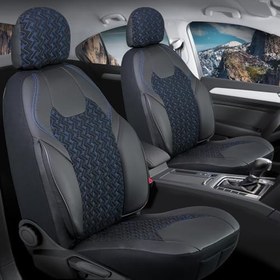 Resim Nissan Country ile Uyumlu Lüx Deri Detaylı Oto Koltuk Kılıfı Ön Arka Takım Lotus SİYAH MAVİ 