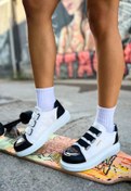 Resim devrialemshoes CH251 GBT Mirror Furry Kadın Ayakkabı BEYAZ/SIYAH 