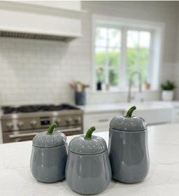 Resim 3'lü Kapaklı Bal Kabak Kavanoz Seti Antrasit Pumpkın Serisi Seramik 500, 750 Ve 1000 Ml Antrasit 