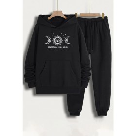 Resim Trendypassion Unisex Celestial Sun Moon Baskılı Eşofman Takımı 