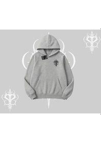 Resim Everyone Has Dreams Yazılı Astronot Kedi Arka Baskılı Kapşonlu Sweatshirt Gri 