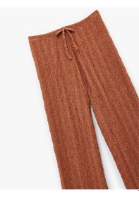 Resim Koton Beli Bağcıklı Dokulu Uzun Bol Paça Pantolon Kahverengi 6wak40058ek Kahve 
