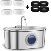 Resim 108 oz/3.2 L Büyük Kapasiteli Evcil Hayvan Su Fıskiyosu, Paslanmaz Çelik Ultra-Sessiz Kedi Su Fıskiyosu, Su Seviyesi Penceresi ile USB Güçlü Otomatik Kedi Su Fıskiyosu, Pil Olmadan 