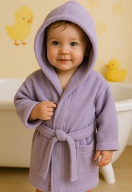 Resim CottonVerse Bebek & Çocuk Kapşonlu Bornoz - %100 Pamuk, Unisex Lila - Lila / 0-2 Yaş 