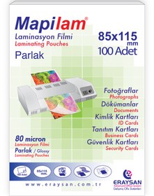 Resim MAPİLAM 80 MİCRON PARLAK LAMİNASYON FİLMİ (BÜYÜK KİMLİK) (85X115) 100 LÜ 