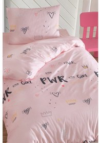 Resim Tek Kişilik Pamuklu Nevresim Takımı 3 Parça Power Desen Pembe / Yumuşak Dokulu Pembe 