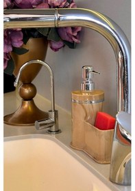 Resim Makri Home Mutfak Veya Banyo İçin Şık Gümüş Detaylı Süngerlikli Sıvı Sabunluk , Yerli Üretim Bej 