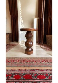 Resim Ahşap Tekli Yan Sehpa Kestane Renk Modern Mantar Sehpa Bej 