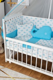 Resim Bamgidoo Ahşap Beşik Anne Yanı Beşik Beyaz) 60x120 - Mavi Balina Uyku Seti Yatak 
