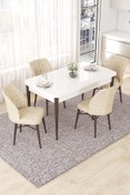 Resim Canisa Concept Nef Serisi 70x114 Açılabilir Mdf Beyaz Masa Ceviz Ayak Masa Takımı Ve 4 Krem Sandalye 