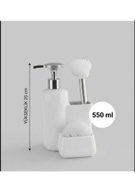 Resim Porselen Tezgah Üstü Fırçalı Süngerli Sıvı Sabunluk Takımı 550 Ml Beyaz 