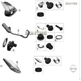 Resim Zontes S250 Egzoz Dekor Kapağı Komple 8 