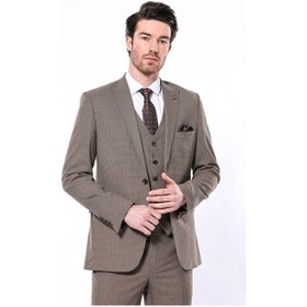 Resim Wessi Kendinden Desenli Slim Fit Açık Kahverengi Erkek Ceket Açık Kahverengi 