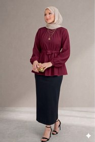 Resim CNG MODA Tesettür Kuşaklı Kol Büzgülü Gömlek 
