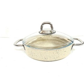 Resim Çelik Kulplu Titanyum Granit Basık Karnıyarık Pilav Tenceresi 30 Cm Bej 