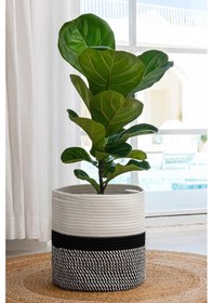 Resim Pamuk Halat Kulplu Çamaşır Sepeti - Çok Amaçlı Hasır Banyo Düzenleyici Jüt Kirli Sepeti Gri 