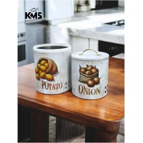 Resim Feyza Design 2'li Metal Patates ve Soğan Saklama Kabı, Desenli, Şık ve Fonksiyonel 