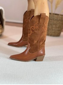 Resim SHOEMARK Maisy Taba Nakış Detaylı Süet Western Çizme 
