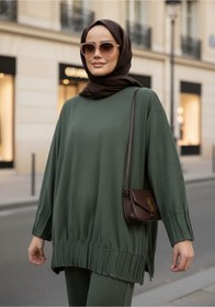Resim Aselim Hijap Moda Alisa Pileli Premium Modal Kumaş Tesettür İkili Takım - Yeşil 