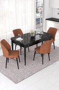 Resim Canisa Concept Nef Serisi 70x114, Açılabilir Mdf Mutfak Masa Takımı, Siyah Mermer Desen Masa-4 Kiremit Sandalye 