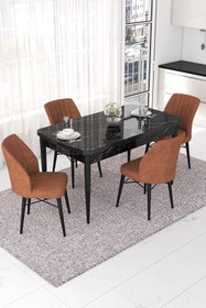 Resim Canisa Concept Nef Serisi 70x114, Açılabilir Mdf Mutfak Masa Takımı, Siyah Mermer Desen Masa-4 Kiremit Sandalye 