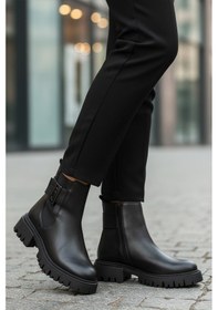 Resim Siyah Hakiki Deri İçi Polarlı Kaymaz Kadın Bot 23783-1 Z Siyah 