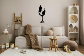 Resim Erkek Kadın Şarap Metal Duvar Dekoru - 100x38cm / Gümüş Gri 