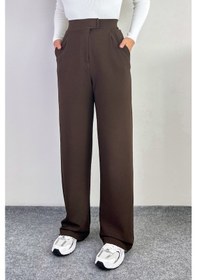 Resim Line Kadın Likralı Cırt Kapama Kahverengi Palazzo Pantolon Kahverengi 