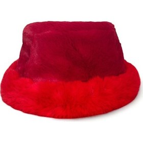 Resim Me-vo Kadın Kırmızı Peluş Kürk Bucket Şapka, Yumuşak Kışlık Şapka Kırmızı 