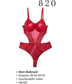 Resim Tılsım Lingerie Murays Kadın Deri Body Suit Kırmızı 
