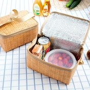 Resim Yeni kalınlaştırılmış taklit rattan yalıtım çantası, yemek kutusu çantası, su geçirmez el çantası, büyük kapasiteli depolama çantası, gıda teması olmayan okula dönüş öğle yemeği çantası 