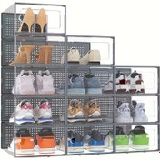 Resim 12/6 Adet Ayakkabı Depolama Kutuları, Plastik Siyah Şeffaf XL, Kare Ayakkabı Organizer Dolapları ile Kapakları, Su Geçirmez, Çok Amaçlı, Flip-Top Kapak Tasarımı, Ev & Mutfak Depolama Çekmeceleri 