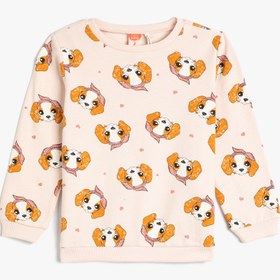 Resim Kız Bebek Sweatshirt Köpek Baskılı Bisiklet Yaka Pamuklu 